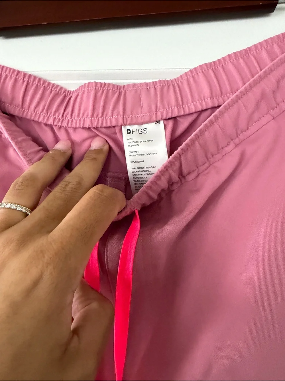 Figs Pink Jogger Sweatpants with Hot Pink Drawstring